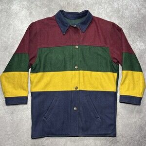 VTG 90s Colorblock Jacket Womens Medium Wool Blend Reversible British Mist Barn